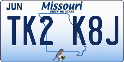 MO license plate TK2K8J