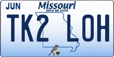 MO license plate TK2L0H