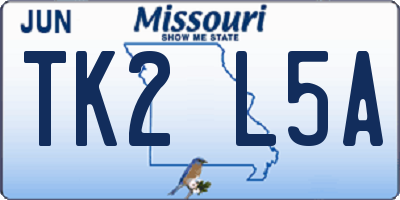 MO license plate TK2L5A