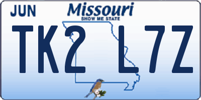 MO license plate TK2L7Z