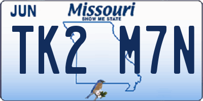 MO license plate TK2M7N