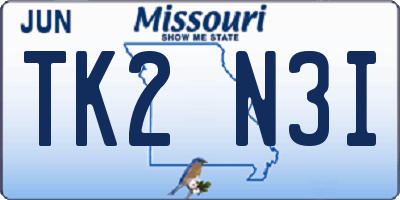 MO license plate TK2N3I