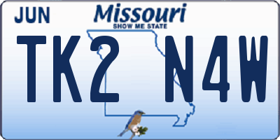 MO license plate TK2N4W