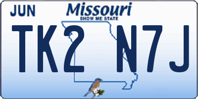 MO license plate TK2N7J