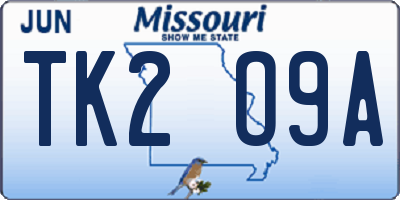 MO license plate TK2O9A