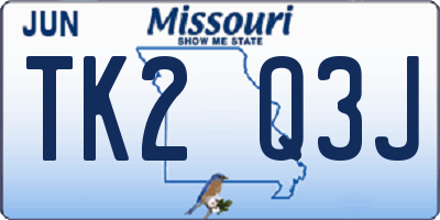MO license plate TK2Q3J
