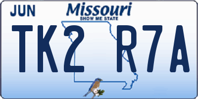 MO license plate TK2R7A
