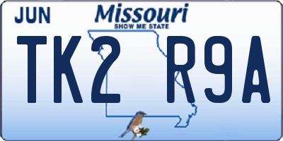MO license plate TK2R9A