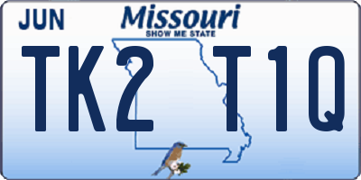 MO license plate TK2T1Q