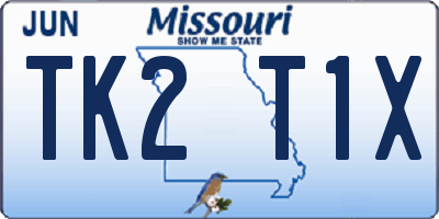 MO license plate TK2T1X