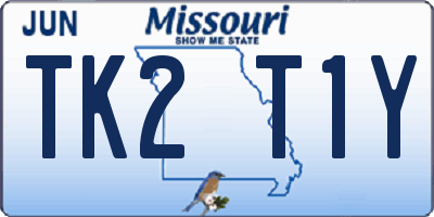 MO license plate TK2T1Y