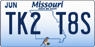 MO license plate TK2T8S
