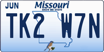 MO license plate TK2W7N