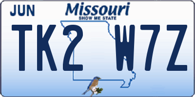 MO license plate TK2W7Z