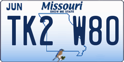 MO license plate TK2W8O