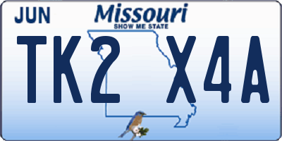 MO license plate TK2X4A