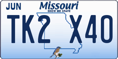 MO license plate TK2X4O