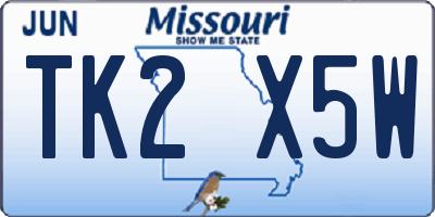 MO license plate TK2X5W