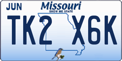 MO license plate TK2X6K