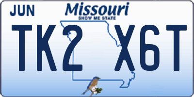 MO license plate TK2X6T
