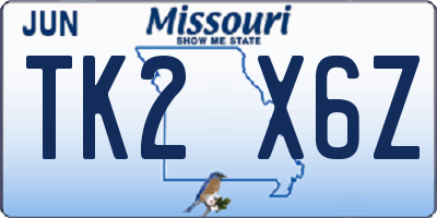 MO license plate TK2X6Z