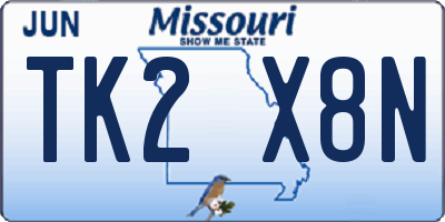MO license plate TK2X8N