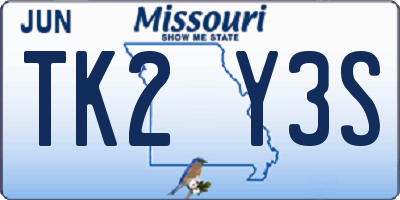 MO license plate TK2Y3S