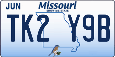 MO license plate TK2Y9B