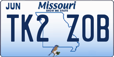 MO license plate TK2Z0B