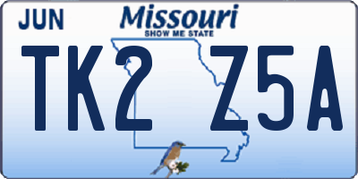 MO license plate TK2Z5A