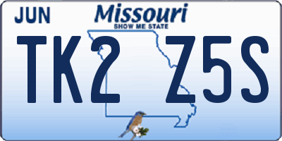 MO license plate TK2Z5S