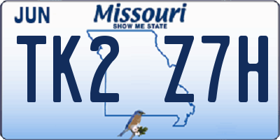 MO license plate TK2Z7H
