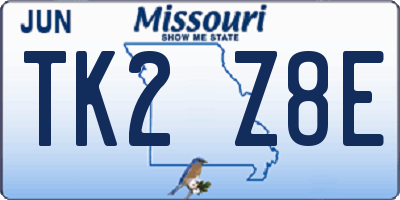 MO license plate TK2Z8E