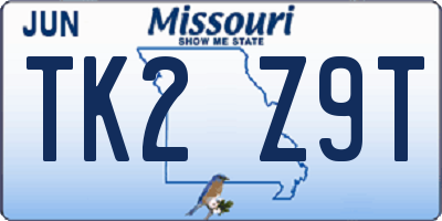 MO license plate TK2Z9T