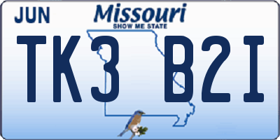 MO license plate TK3B2I