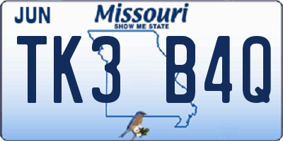 MO license plate TK3B4Q