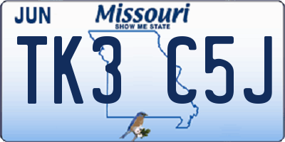 MO license plate TK3C5J