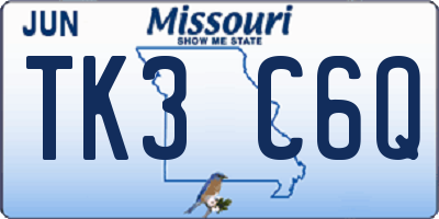 MO license plate TK3C6Q