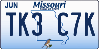 MO license plate TK3C7K