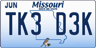 MO license plate TK3D3K