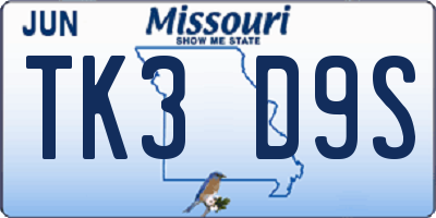 MO license plate TK3D9S
