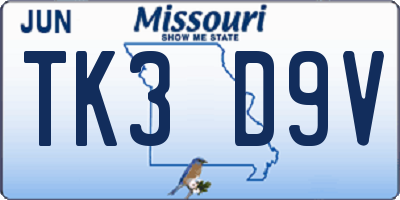 MO license plate TK3D9V