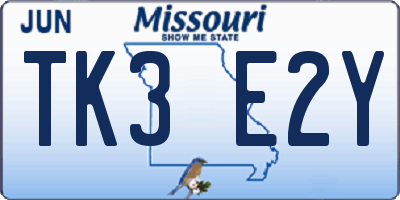 MO license plate TK3E2Y