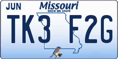 MO license plate TK3F2G