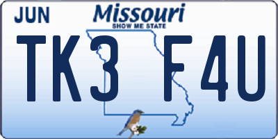 MO license plate TK3F4U
