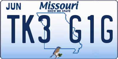 MO license plate TK3G1G