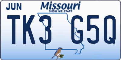 MO license plate TK3G5Q