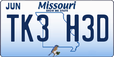 MO license plate TK3H3D