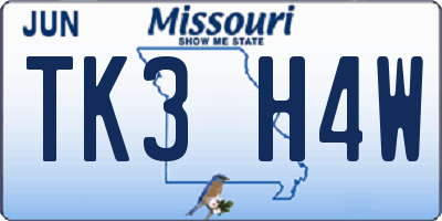 MO license plate TK3H4W