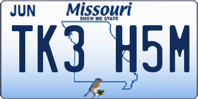 MO license plate TK3H5M